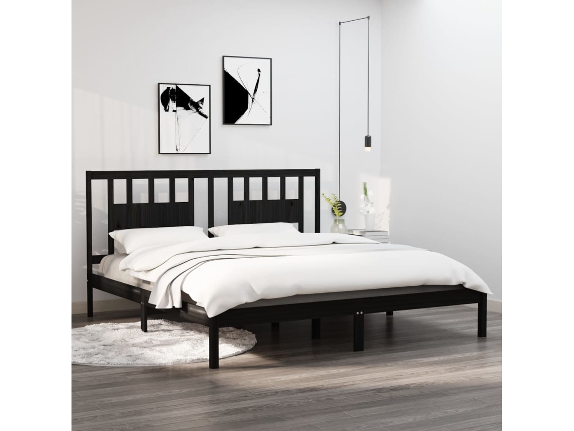 Estructura De Cama De Madera Maciza De Pino Negro 200x200 Cm