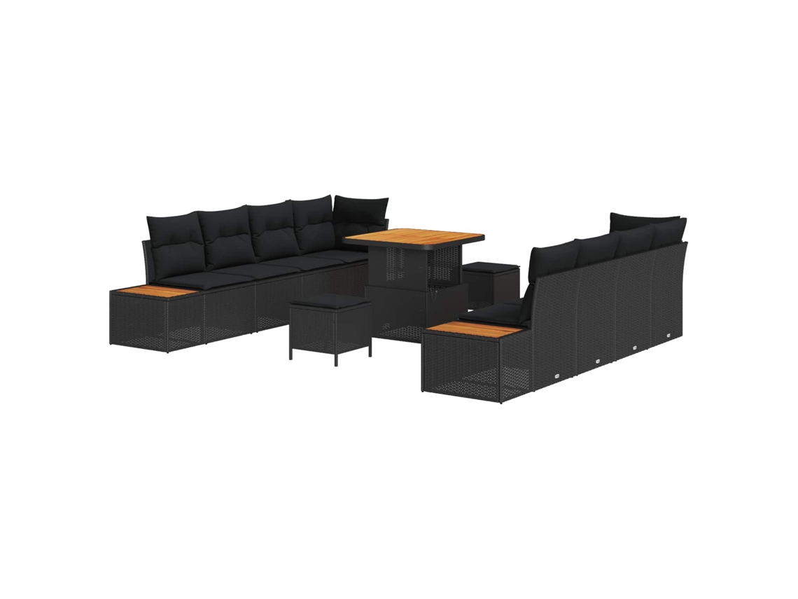 Maison Exclusive - Conjunto De Sofás De Jardín Con Cojín 11 Pcs Negro Poliratán