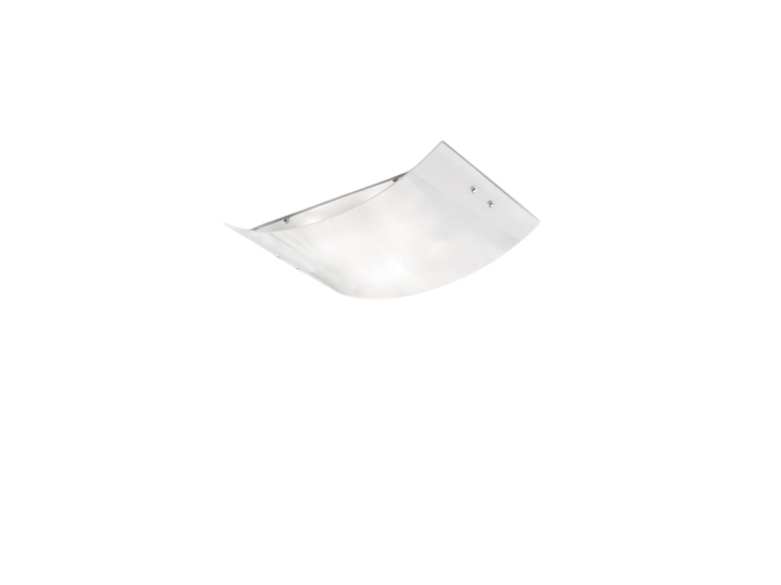 Lámpara de techo pequeña Michela, 32 x 21 cm, blanco brillante, 2 luces de 27 cm, cristal curvo con base cromada, IP20, máx. 2 luces de 42 W, elegante lámpara de techo Gea Luce.