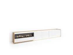 Mueble Tv, Televisión, 310x37x50cm, Para Tv Hasta 80", Chimenea Eléctrica, Led, Blanco Y Roble Soft