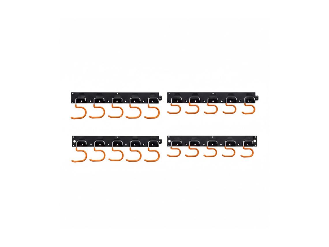 Relaxdays Soporte Pared Para Herramientas De Jardín, 10 Ganchos, 5x43x2 Cm, 2 Rieles, Negro/naranja