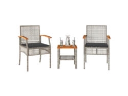 Conjunto de bistró de 3 piezas con cojines en mimbre y gris acacia, Dkd Home Decor