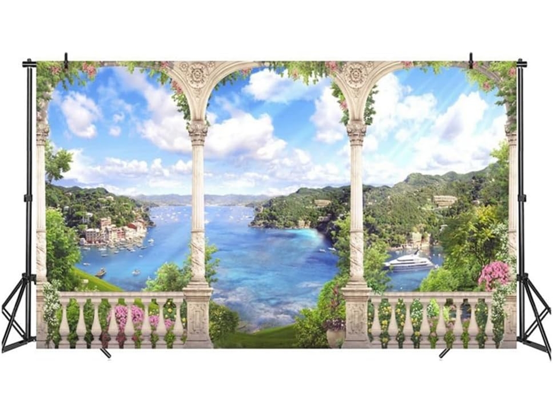 Fondo de tela portátil para fotografía grupal estilo europeo, 210x150cm, ideal para fiestas y reuniones. SFUSHOS