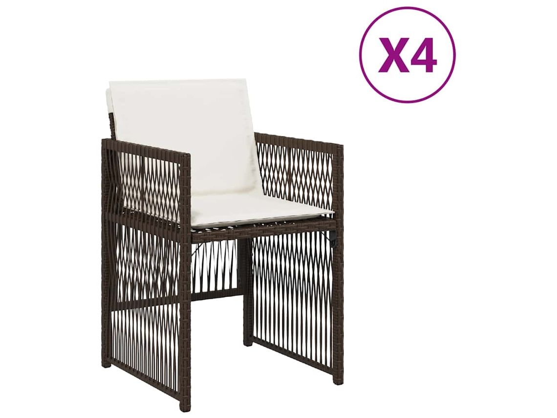 Maison Exclusive - Sillas de jardín con cojines, 4 piezas, mimbre, patas marrones