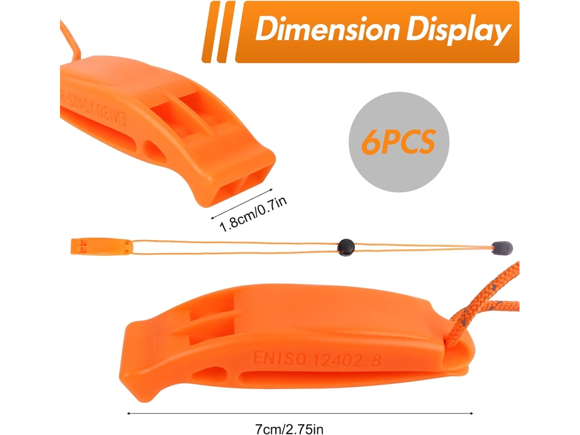 Juego de 6 silbatos de supervivencia de doble frecuencia, silbato de emergencia de plástico naranja, Tommy01