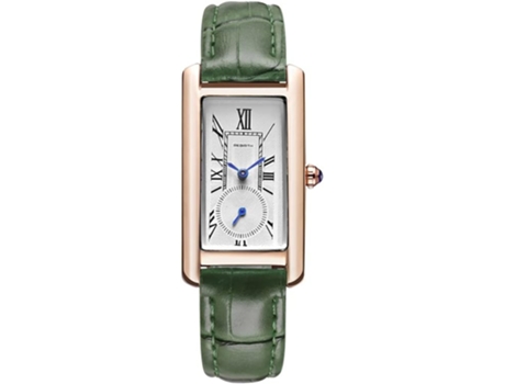 VEANXIN Reloj cuadrado de cuarzo de cuero para mujer-Verde y Plata