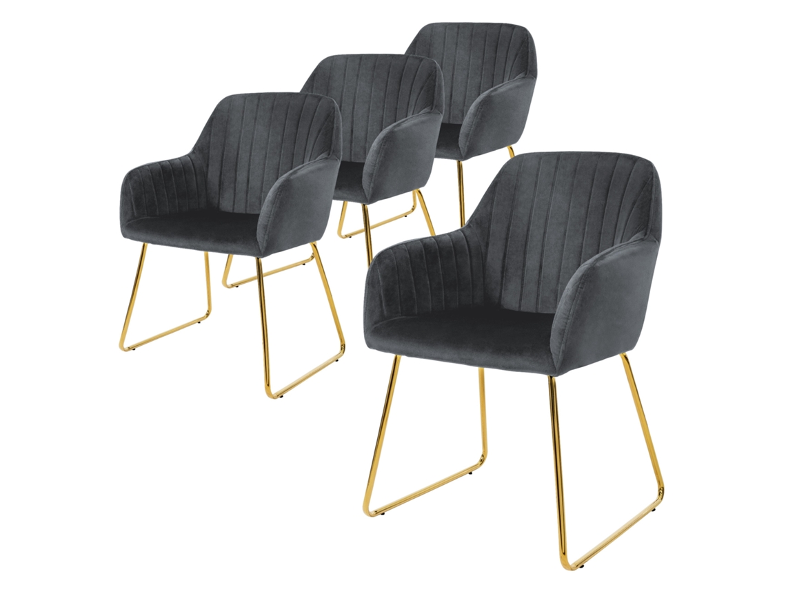 Conjunto de 4 Cadeiras de Jantar de Veludo Cinzento Design Ergonómico Assento Moderno ML-DESIGN 57 x 60 x 82