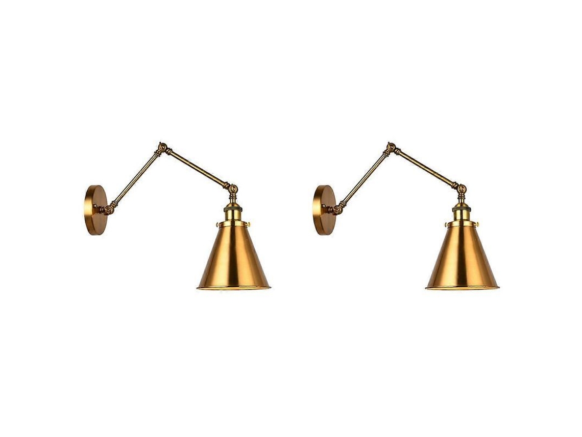 Lámpara De Pared Cónica Industrial De Bronce 2x Con Brazo Ajustable Para Bar, Hogar E Interiores.