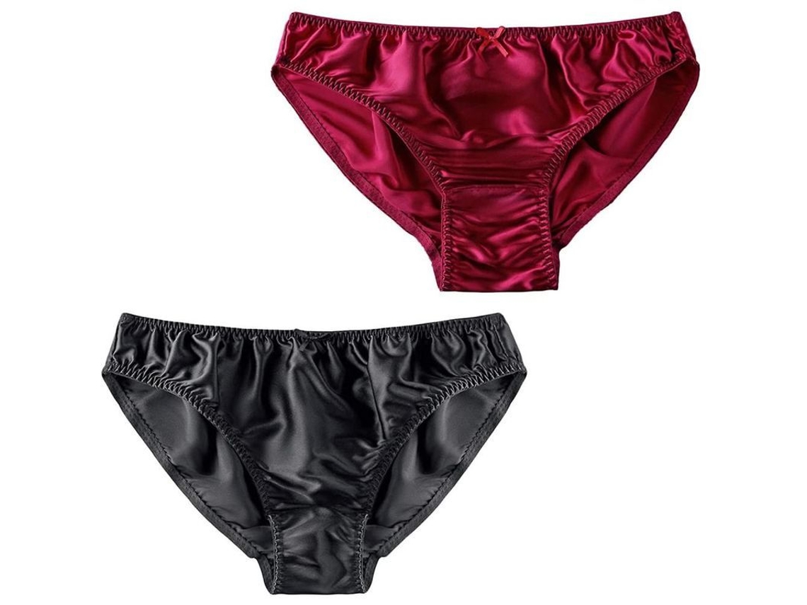 Calzones De Seda De Morera Para Mujer Sexy Bikini Seda Rojo Oscuro-negro 2pcs Ldam M Rojo Oscuro-negro