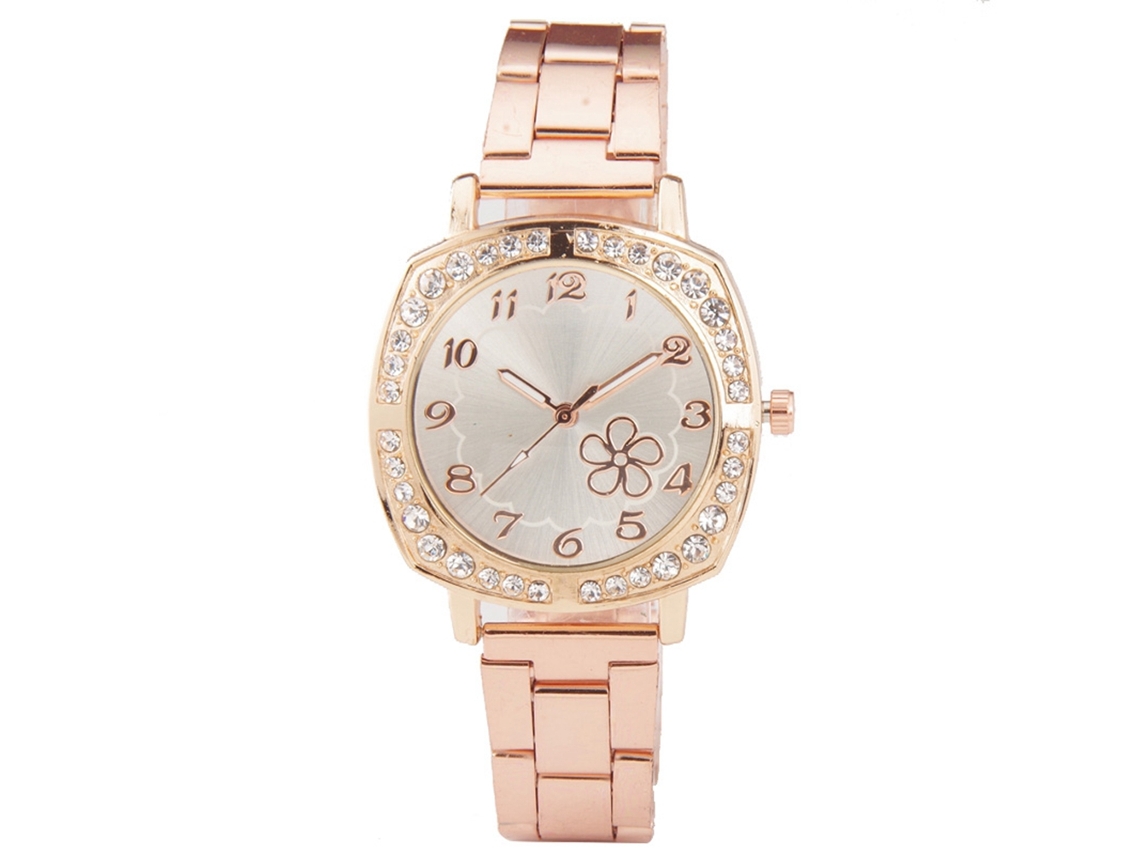 Reloj Unisex Para Parejas Con Cristales, Brazalete De Acero Y Movimiento De Cuarzo (oro Rosa).