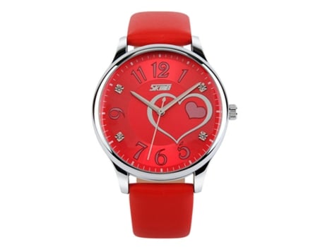 Relojes para Mujer Correa de Cuero de Cuarzo Reloj Impermeable-Rojo LUUCOZK