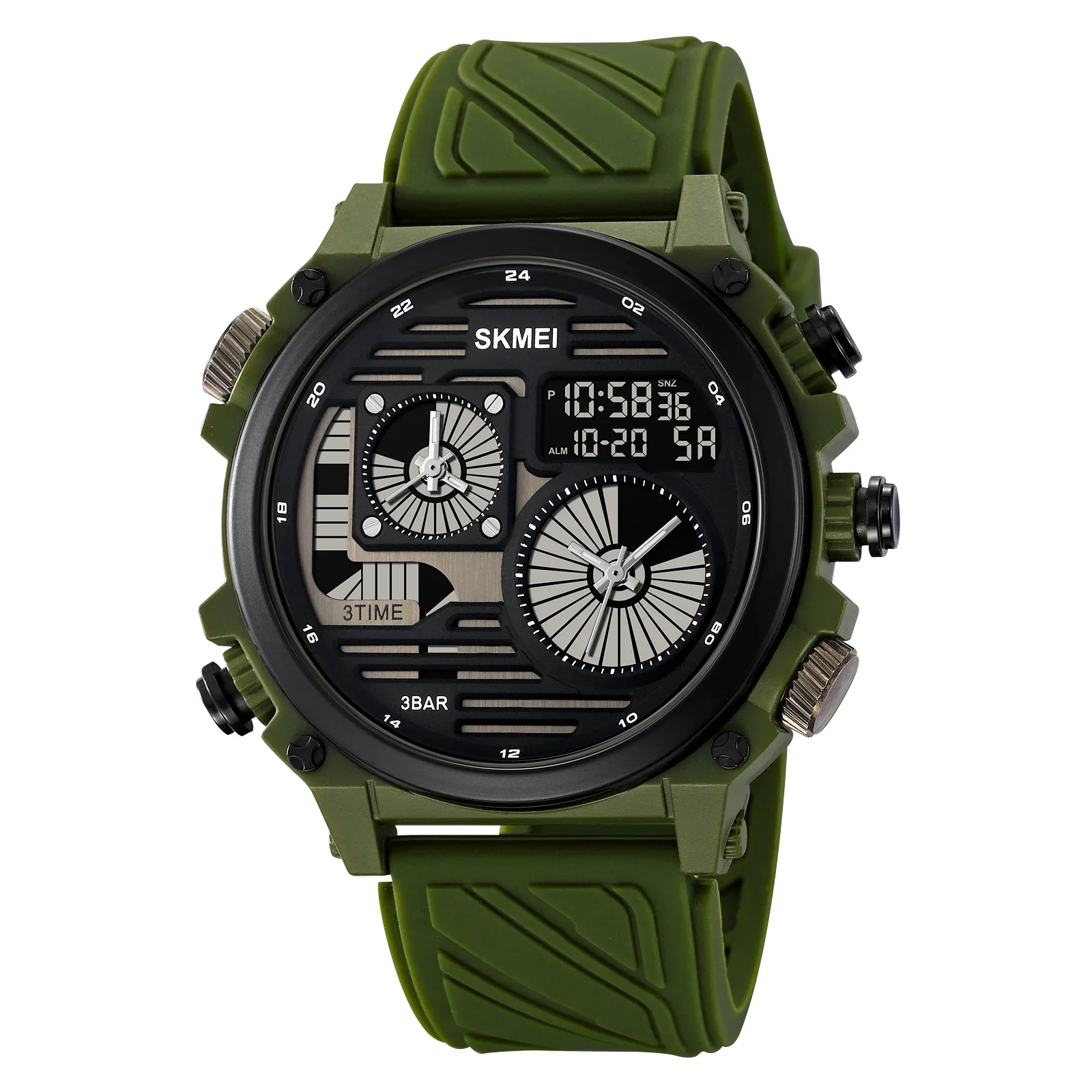 Relógio De Pulso Com Alarme, Mostrador Em 4 Fuso Horário, Temporizador Com Led Verde Militar E Resistência À Água