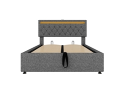 Cama contenedor de lino de 140 x 200 cm con LED y tomas USB en la cama, con base, color gris.
