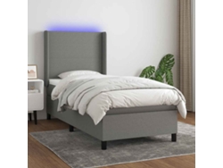 Cama Box Spring Colchón Y Luces Led Tela Gris Oscuro 80x200 Cm