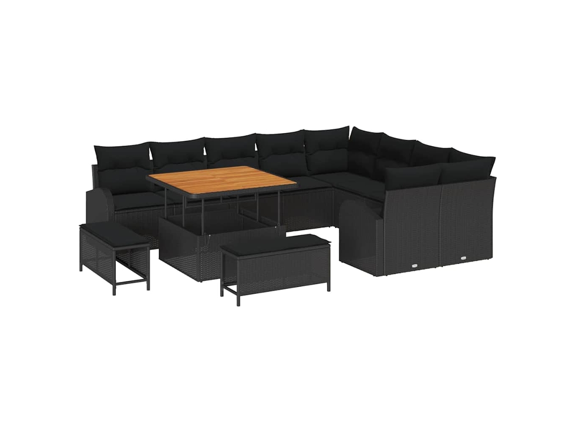 Maison Exclusive - Conjunto De Sofá De Jardín Con Cojín Con Almohada 12 Pcs Negro