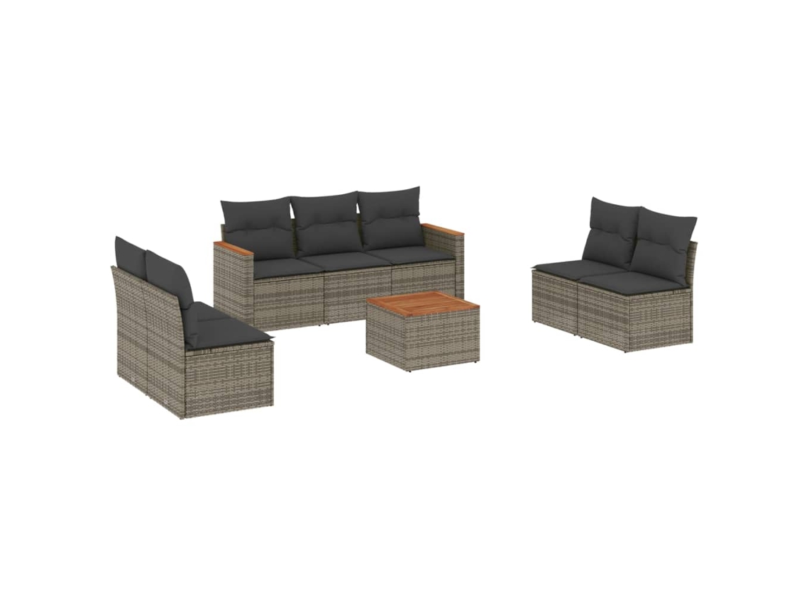 Conjunto de 8 sofás de jardín con cojines de mimbre y patas grises, MAISON EXCLUSIVE (8 piezas)