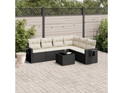 Conjunto de sofá de jardín de 7 piezas con cojines, ratán negro, Dkd Home Decor