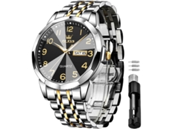 Reloj De Diamante Luminoso Impermeable De Acero Inoxidable De Cuarzo Masculino Con Fecha Oro Negroyuysan