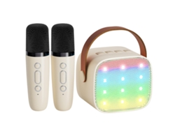 Mini máquina de karaoke con 2 micrófonos inalámbricos para niños y adultos, color beige