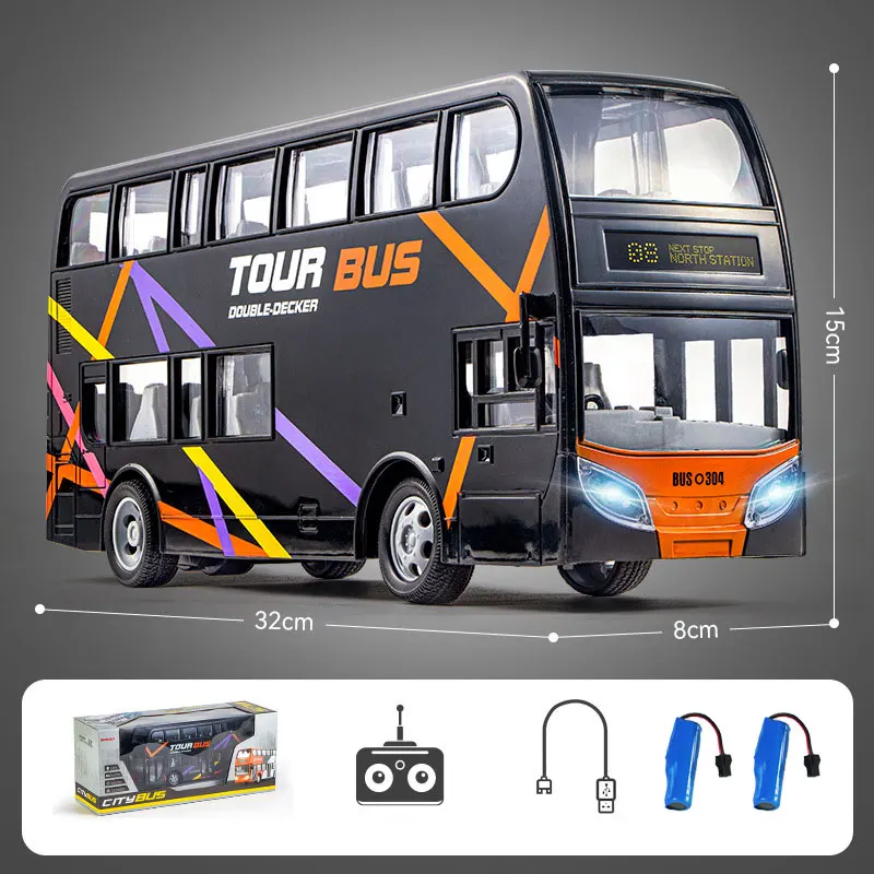 (batería B-2) Autobús Eléctrico Extendido De Dos Pisos Con Control Remoto 2.4g, Velocidad 3 Km/h, Con Luces Led Y Efectos De Sonido.
