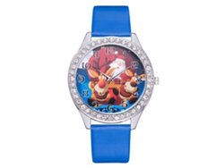Reloj De Pulsera De Moda Para Mujer Con Correa De Piel Sintética Y Diamantes De Imitación Azules.