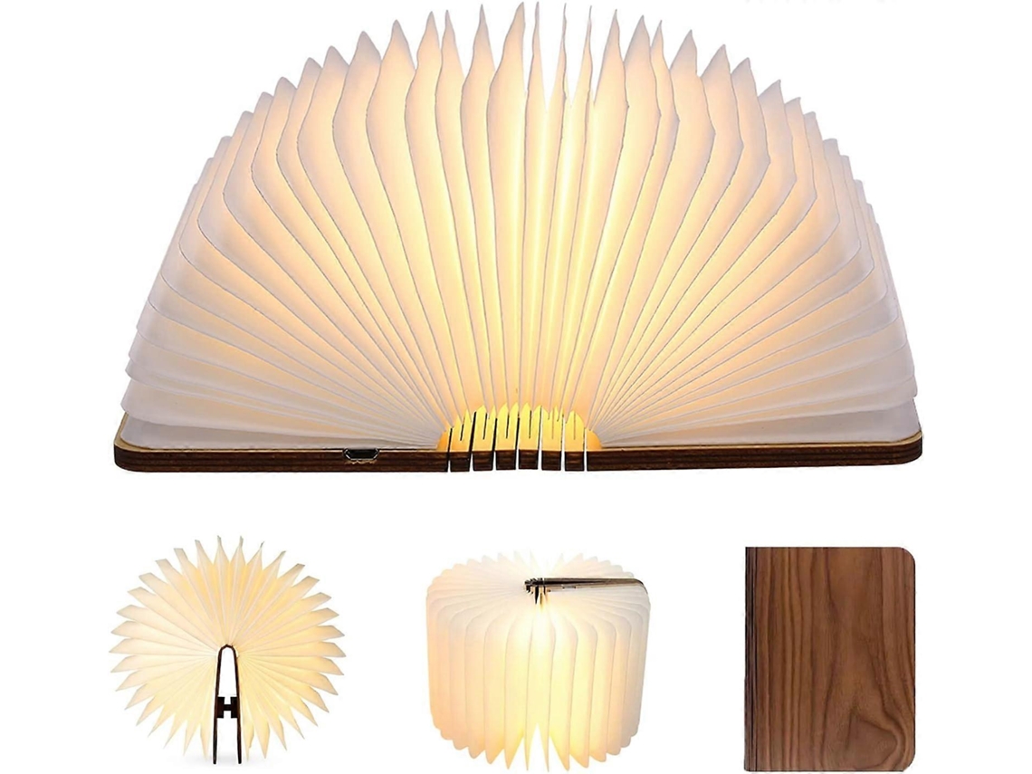 Rebe-lámpara De Libro Led Plegable De Nogal, Luz Nocturna Usb Recargable, Luz Ambiente Para Mesa (9*12*2.5cm)
