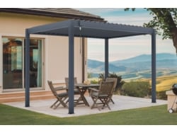 Pérgola Bioclimática Autoportante Piana De 3x2 M En Aluminio Gris Con 3 Paneles De Privacidad.
