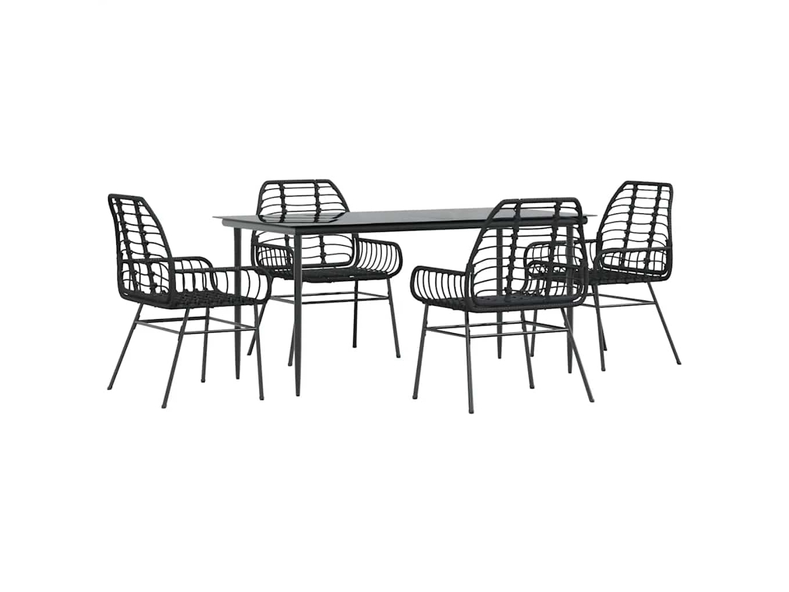 Maison Exclusive - Juego De Comedor Jardín 5 Piezas Ratán Sintético Vidrio Negro