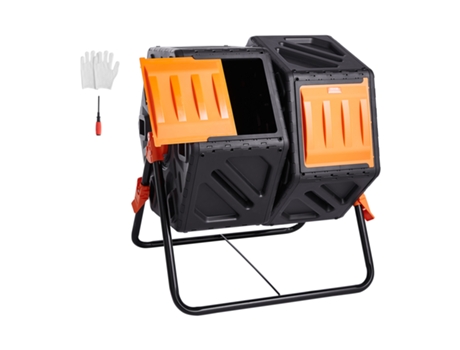 VEVOR Contenedor de Abono Giratorio para Jardín 140 L Doble Cámara Carga de 40kg
