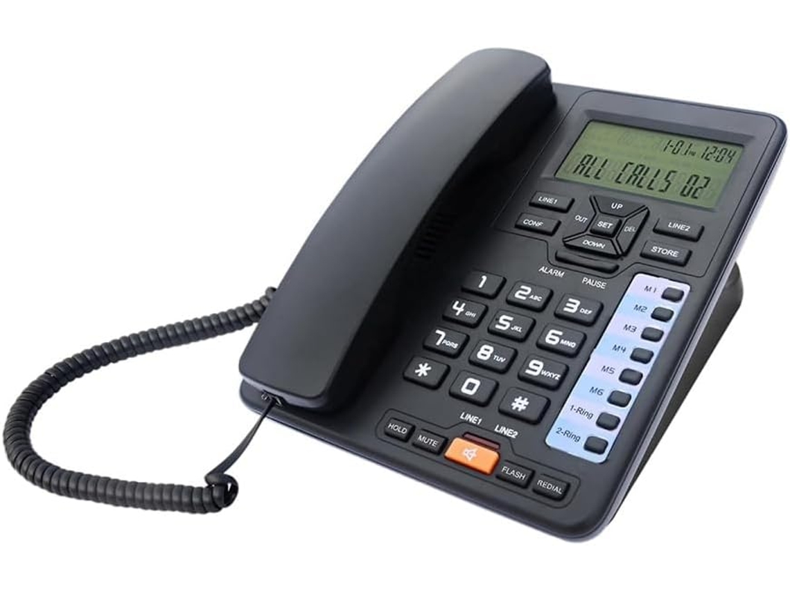 Teléfono Fijo Con Cable De 2 Líneas Tc6400 Con Pantalla Lcd Retroiluminada