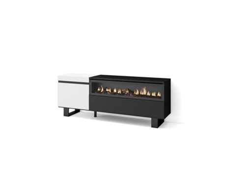 Mueble TV Televisión 150x57x35cm Para TV hasta 65 Chimenea eléctrica Diseño industrial Blanco y negro