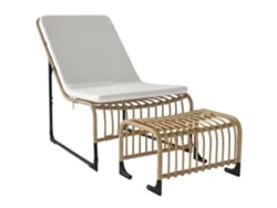 Sillón De Exterior Con Reposapiés, Cojín Acolchado Y Estructura De Acero Con Ratán Sintético Duradero 93x65x80 Cm Beige
