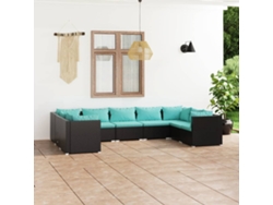 Conjunto de jardín de 9 piezas con cojines, mimbre sintético negro, DKD Home Decor