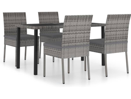 Conjunto 5 de comedor para jardín VIDAXL ratán sintético gris