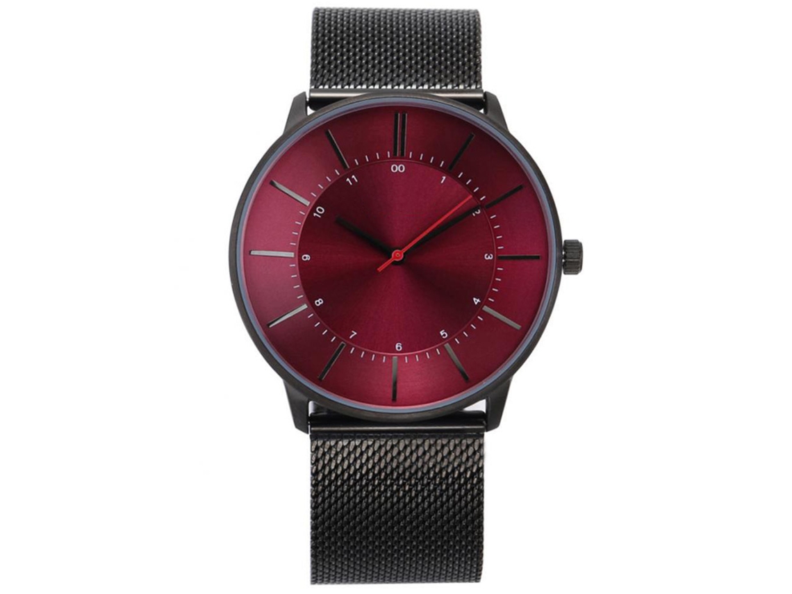 Reloj De Pulsera Para Hombre De Aleación Con Esfera Redonda Analógica Cuarzo Moda Negro Rojo