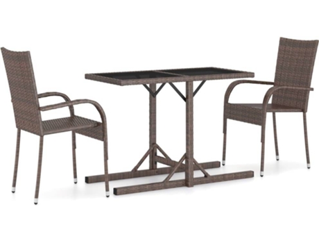 Conjunto 3 de comedor para jardín de VIDAXL marrón