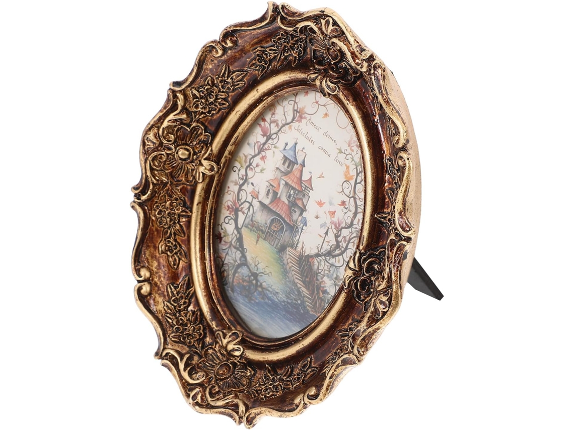 Marco Fotos Ovalado Decorativo Retro Resina Portafotos Creativo Acabado Relieve Elegante Estilo Europeo Estar
