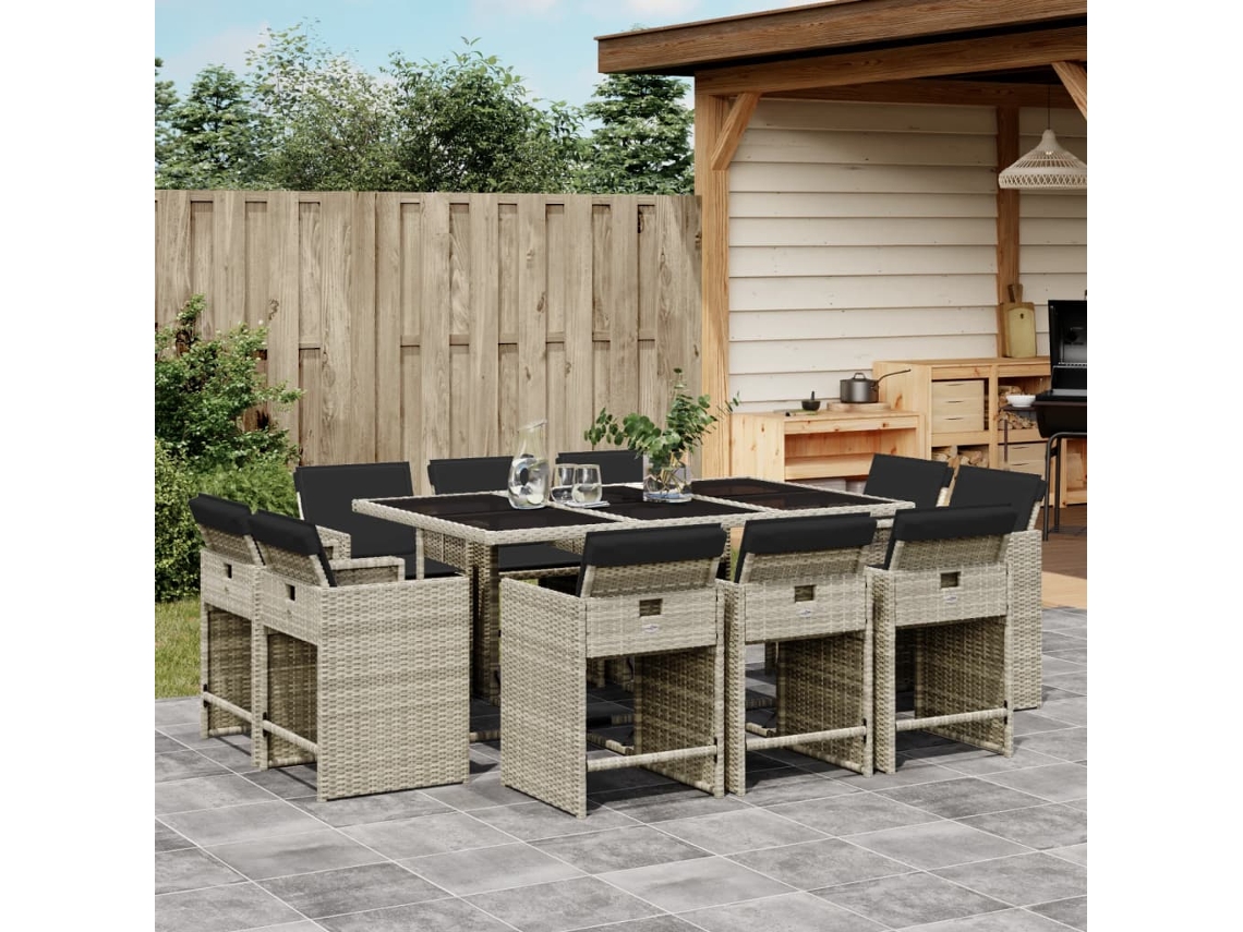 Juego de comedor de jardín de 11 piezas con cojines de mimbre gris de DKD Home Decor