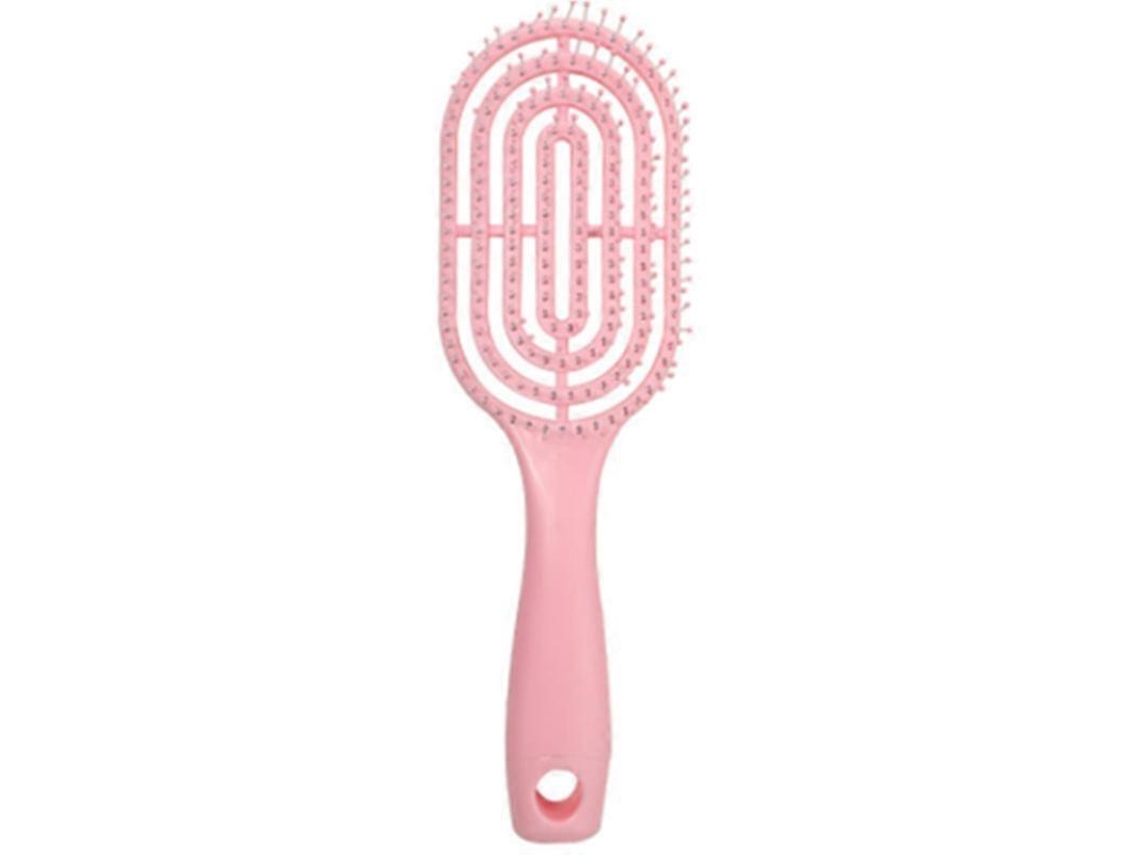 Peine suave con mango largo y hueco para cabello rizado, peine masajeador (rosa)