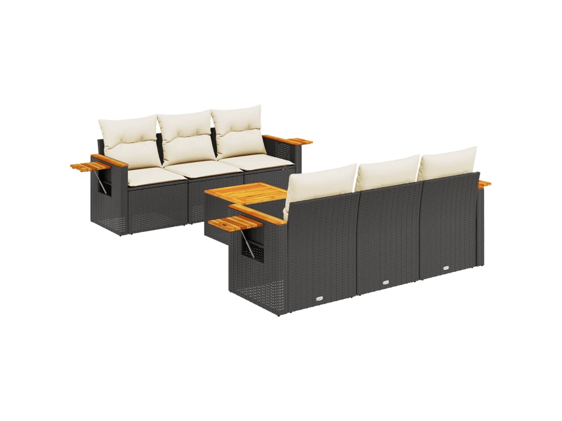 Maison Exclusive - Set De Comedor De Jardín 7 Pzas Y Cojines Ratán Sintético Negro