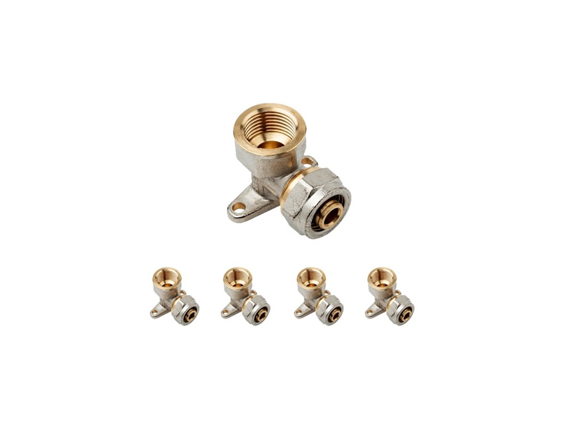 X Codo Con Soporte 1/2 Para Tubo Multicapa De Compresion 16 Mm, Sin Necesidad De Maquina Prensadora, Gris Suinga