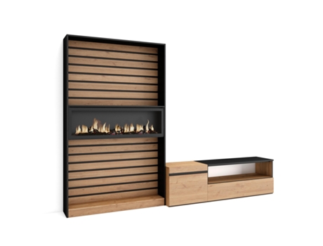 Muebles de Salón para TV 260x186x35cm Para TV hasta 65 Chimenea eléctrica Roble y negro