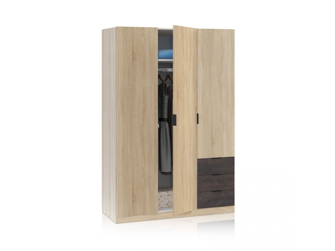 Armario Low Cost 3 puertas 3 cajones Roble Canadian - Óxido 121(armario)/35(cajón) x 180(armario)/13(cajón) x 52 (armario) / 45 (cajón) cm