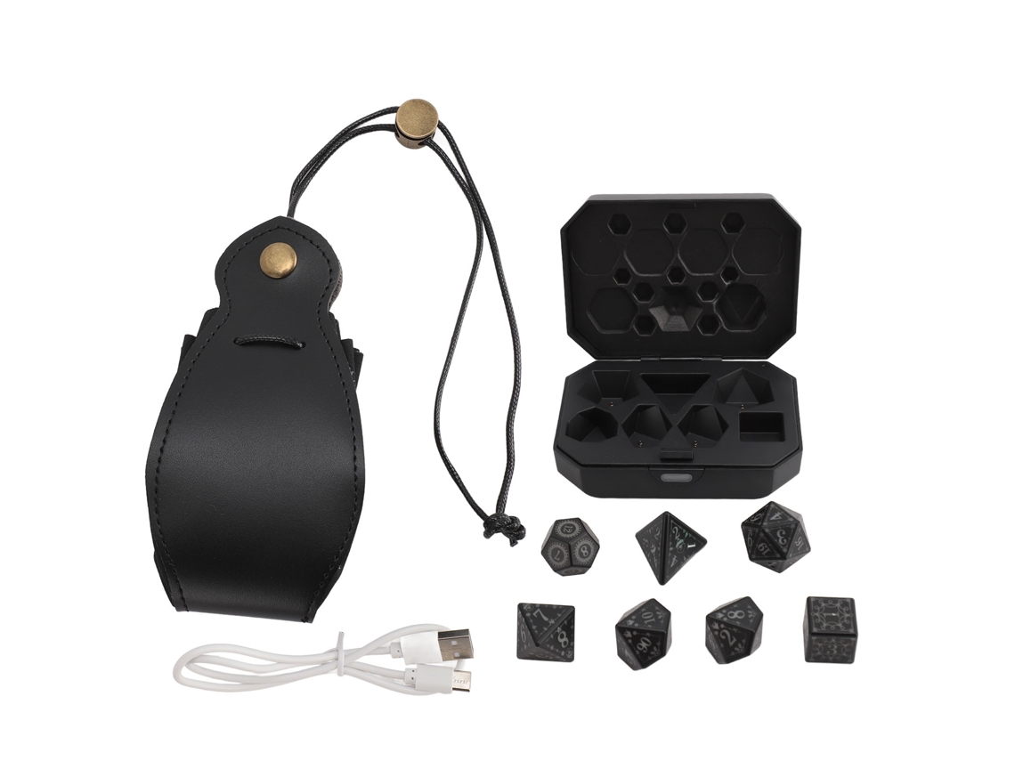 7pcs Dados Eletrônicos Recarregáveis Usb Iluminados Led Poliédricos Rpg Com Saco De Armazenamento