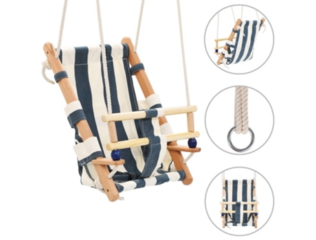vidaXL Columpio de bebé con cinturón de seguridad algodón madera azul