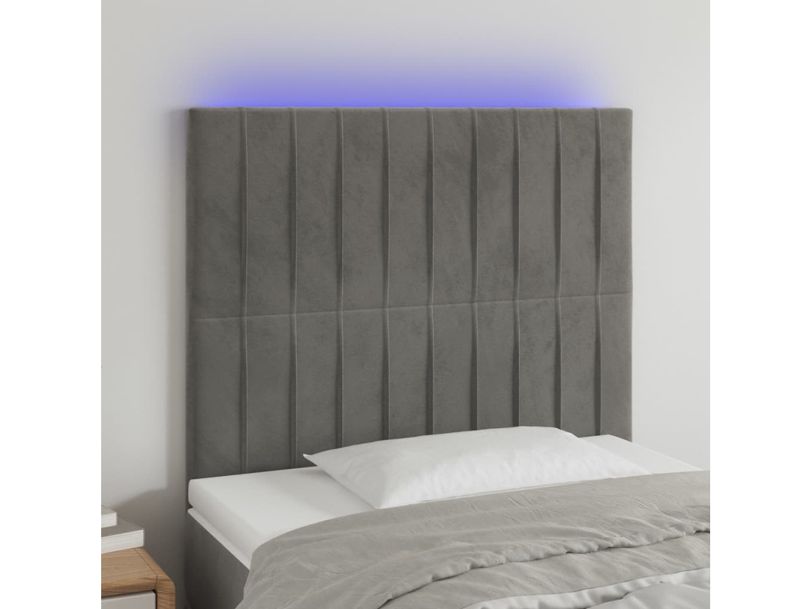 Cabecero Con Luces Led Terciopelo Gris Claro 80x5x118/128 Cm
