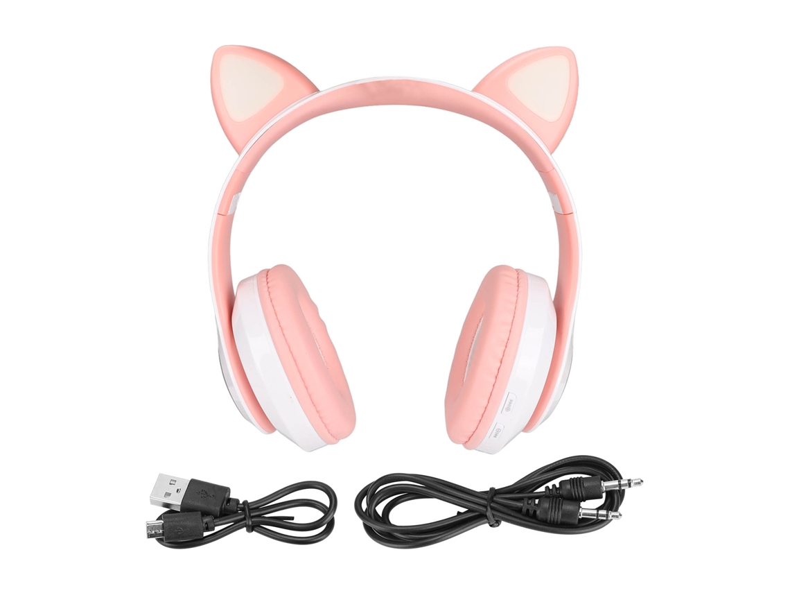 Auriculares Plegables Bluetooth 5.0 Para Niños Con Orejas De Gato Luminosas, Color Rosa Y Blanco Lxb39c