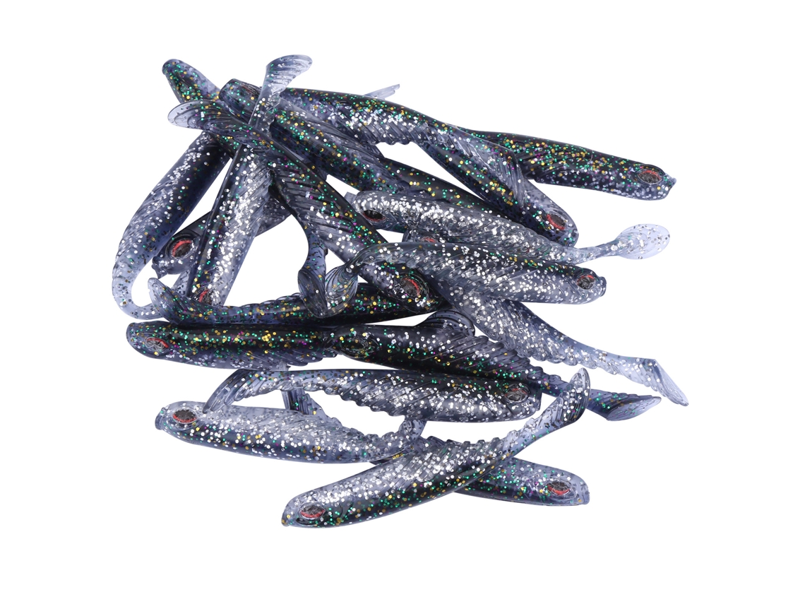 Señuelos De Pesca Artificiales De Silicona, 20 Unidades, Señuelo Blando Con Cola En T, Purpurina Negra