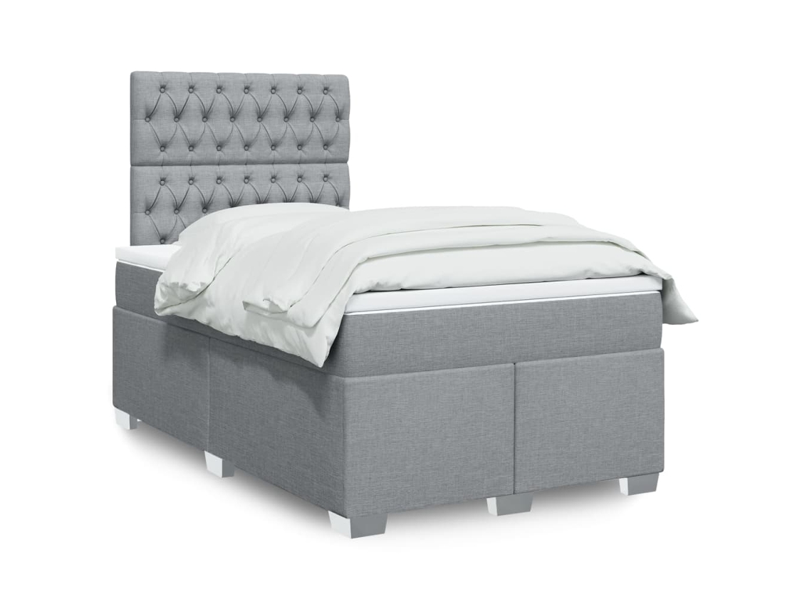 Cama Box Spring Con Colchón Tela Gris Claro 120x200 Cm