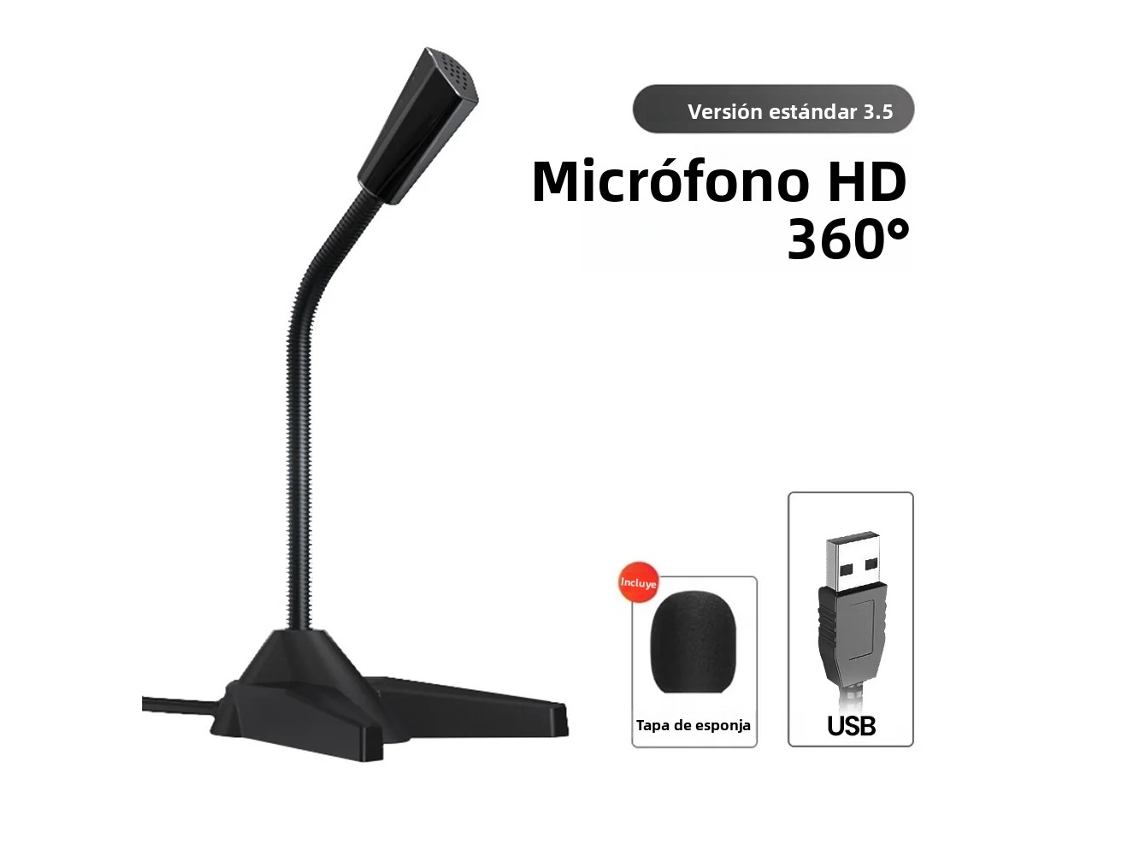 Mini micrófono USB con conector de 3,5 mm, micrófono para juegos con soporte de escritorio Mdug (USB)